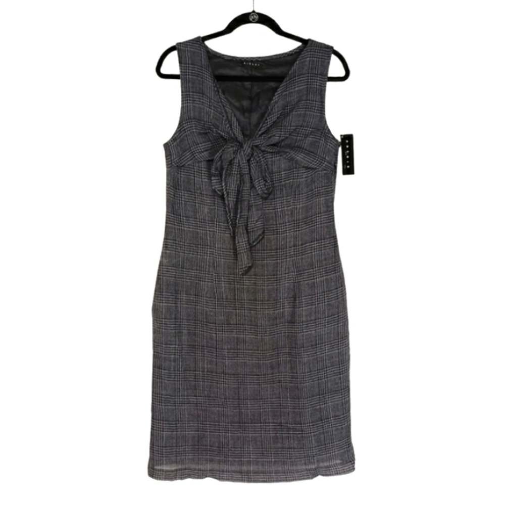 SISLEY Wool Plaid Print Sleeveless Medium Dress With Bow NWT